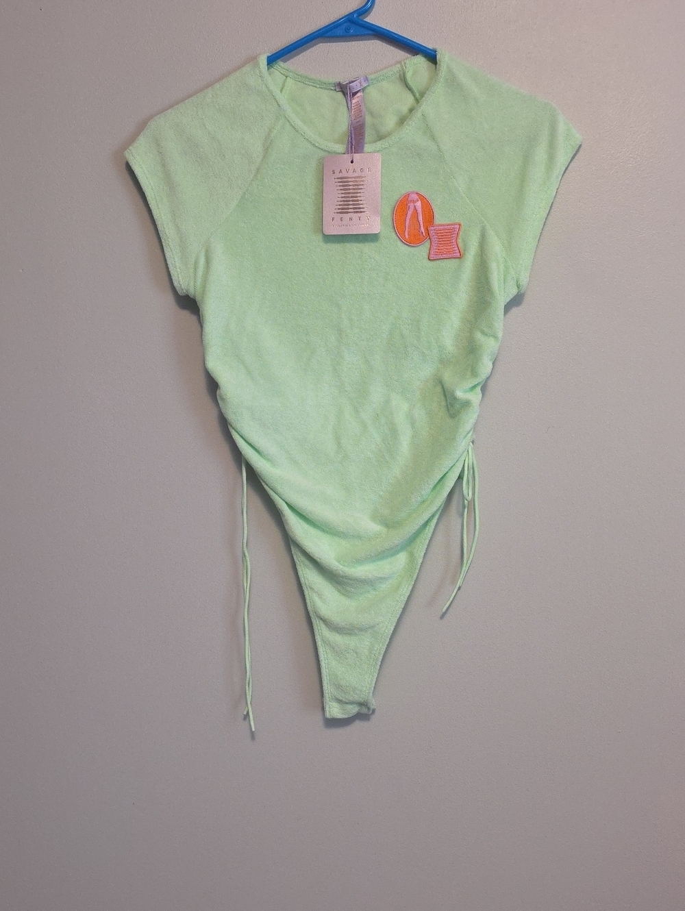 Savage X Fenty Lime Green Short-Sleeve Top with Orange Patch